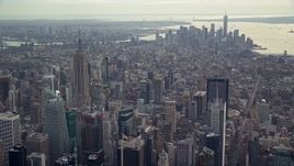 5.5K aerial stock footage of Lower Manhattan high-rises and Empire State Building, New York City Aerial Stock Footage | AX120_171