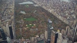 5.5K aerial stock footage orbit Central Park in Autumn, New York City Aerial Stock Footage | AX120_181