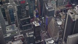 5.5K aerial stock footage orbit video screens in Times Square, Midtown, New York City Aerial Stock Footage | AX120_182
