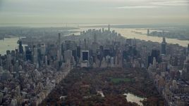 5.5K aerial stock footage of Midtown high-rises seen from Central Park, New York City Aerial Stock Footage | AX120_205E