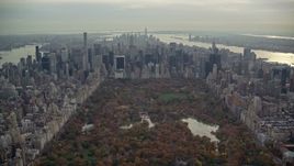 5.5K aerial stock footage approach Midtown from Central Park in Autumn, New York City Aerial Stock Footage | AX120_213E
