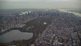 5.5K aerial stock footage approach Central Park and Midtown in Autumn, New York City Aerial Stock Footage | AX120_216E