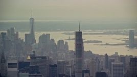 5.5K aerial stock footage of 432 Park Ave, Empire State Building and Freedom Tower in New York City Aerial Stock Footage | AX120_227
