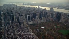 5.5K aerial stock footage approach Midtown bordering Central Park in Autumn, New York City Aerial Stock Footage | AX120_233