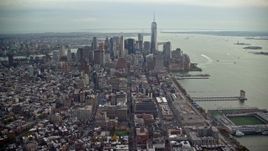 5.5K aerial stock footage of Lower Manhattan seen from Tribeca, New York City Aerial Stock Footage | AX120_242