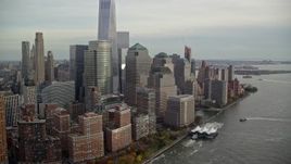 5.5K aerial stock footage orbit World Trade Center in Autumn, Lower Manhattan, New York City Aerial Stock Footage | AX120_246E