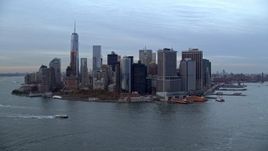 5.5K aerial stock footage of Battery Park and Lower Manhattan at twilight, New York City Aerial Stock Footage | AX121_018E
