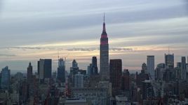 5.5K aerial stock footage orbit Empire State Building at twilight in New York City Aerial Stock Footage | AX121_050