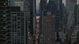 5.5K aerial stock footage flyby high-rises and busy streets on Upper East Side at twilight in New York City Aerial Stock Footage | AX121_060E