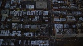 5.5K aerial stock footage of a bird's eye of row houses and streets on the Upper West Side at twilight, New York City Aerial Stock Footage | AX121_095