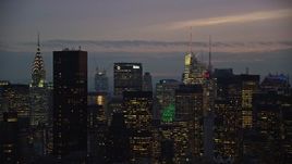 5.5K aerial stock footage of Midtown skyscrapers at twilight in New York City Aerial Stock Footage | AX121_118