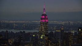 5.5K aerial stock footage orbit the Empire State and Chrysler Buildings at twilight in Midtown Manhattan, New York City Aerial Stock Footage | AX121_122E