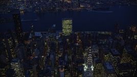 5.5K aerial stock footage approach Chrysler Building at Night in New York City Aerial Stock Footage | AX121_137E