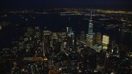 5.5K aerial stock footage orbit skyscrapers of Lower Manhattan at Night in New York City Aerial Stock Footage | AX121_177