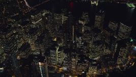 5.5K aerial stock footage of a bird's eye orbit of Lower Manhattan at Night in New York City Aerial Stock Footage | AX121_183