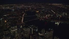 5.5K aerial stock footage orbit Brooklyn and Manhattan Bridges at Night in New York City Aerial Stock Footage | AX121_184