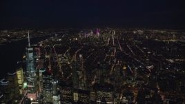 5.5K aerial stock footage of Midtown seen from Freedom Tower at Night in New York City Aerial Stock Footage | AX121_185E