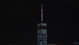 5.5K aerial stock footage orbit spire atop Freedom Tower at Night in Lower Manhattan, NYC Aerial Stock Footage | AX122_032E