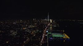 5.5K aerial stock footage of heavy traffic on West Street to Lower Manhattan at Night in NYC Aerial Stock Footage | AX122_056E