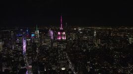 5.5K aerial stock footage orbit the Empire State Building at Nighttime in Midtown Manhattan, NYC Aerial Stock Footage | AX122_088E