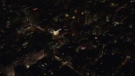 5.5K aerial stock footage approach Union Square at Night in Gramercy, New York City Aerial Stock Footage | AX122_105