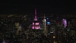 5.5K aerial stock footage of circling the Empire State Building at Nighttime in Midtown, New York City Aerial Stock Footage | AX122_109E