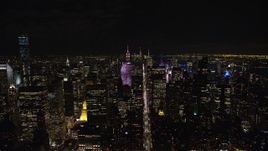 5.5K aerial stock footage orbit Midtown skyscrapers at Night in New York City Aerial Stock Footage | AX122_133E