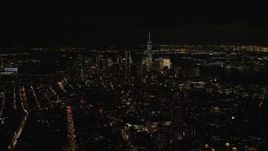 5.5K aerial stock footage of Lower Manhattan skyscrapers seen from Gramercy at Night in NYC Aerial Stock Footage | AX122_142E