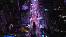 5.5K aerial stock footage of heavy traffic through Times Square at Night in Midtown Manhattan, New York City Aerial Stock Footage | AX122_185E