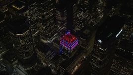 5.5K aerial stock footage orbit the Helmsley Building in Midtown, New York City at Night Aerial Stock Footage | AX122_205E