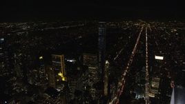 5.5K aerial stock footage approach and orbit 432 Park Avenue skyscraper at Night in Midtown Manhattan, New York City Aerial Stock Footage | AX122_209E