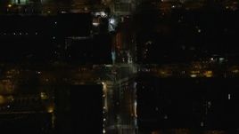 5.5K aerial stock footage of bird's eye of city streets through Midtown at Night in New York City Aerial Stock Footage | AX122_228E