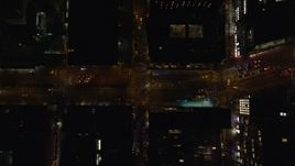 5.5K aerial stock footage of a bird's eye view of Houston Street at Night in Soho, New York City Aerial Stock Footage | AX122_248E