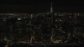 5.5K aerial stock footage of riverfront towers in Lower Manhattan at Night in NYC Aerial Stock Footage | AX122_280E