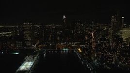 5.5K aerial stock footage of orbiting riverfront high-rises in Tribeca at Night in New York City Aerial Stock Footage | AX122_288