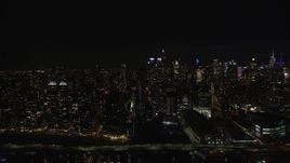 5.5K aerial stock footage of Midtown Manhattan and Upper West Side skyscrapers at Night in New York City Aerial Stock Footage | AX123_013E