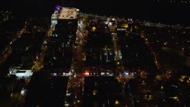 5.5K aerial stock footage fly over Harlem streets and apartment buildings at Night in NYC Aerial Stock Footage | AX123_026