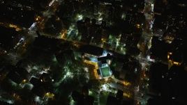 5.5K aerial stock footage tilt to bird's eye of public housing complex in Harlem at Night, New York City Aerial Stock Footage | AX123_048