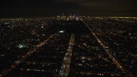 5.5K aerial stock footage fly over 7th Avenue toward Central Park and Midtown at Night, New York City Aerial Stock Footage | AX123_049