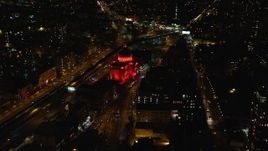 5.5K aerial stock footage approach Williamsburgh Savings Bank building at Night in Brooklyn, New York City Aerial Stock Footage | AX123_093E