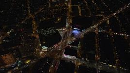 5.5K aerial stock footage of the intersection of Atlantic and Flatbush Avenues by Barclays Center at Night, NYC Aerial Stock Footage | AX123_121E
