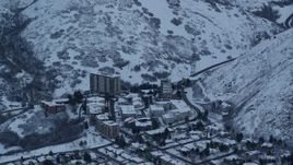 5.5K aerial stock footage orbit Salt Lake City apartment buildings at Sunrise in Winter in Utah Aerial Stock Footage | AX124_021