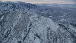 5.5K aerial stock footage approach snowy Mount Olympus at winter sunrise in Wasatch Range, Utah Aerial Stock Footage | AX124_042
