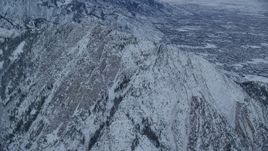 5.5K aerial stock footage approach snow-covered Mount Olympus at Sunrise in Utah Aerial Stock Footage | AX124_043