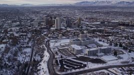 5.5K aerial stock footage orbit Utah State Capitol and Downtown Salt Lake City with snow at sunrise Aerial Stock Footage | AX124_202E