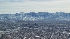 5.5K aerial stock footage of Downtown Salt Lake City, Utah, with winter snow Aerial Stock Footage | AX125_336