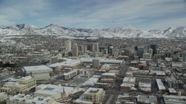 5.5K aerial stock footage of orbiting Downtown Salt Lake City with snow on the ground in winter, Utah Aerial Stock Footage | AX126_011