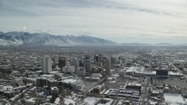 5.5K aerial stock footage orbit Downtown Salt Lake City, Utah, with light winter snow Aerial Stock Footage | AX126_014