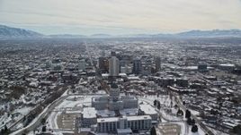 5.5K aerial stock footage orbiting Downtown Salt Lake City and Utah State Capitol Building with winter snow Aerial Stock Footage | AX126_016E