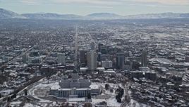 5.5K aerial stock footage orbit the north side of Utah State Capitol and Downtown Salt Lake City in winter Aerial Stock Footage | AX126_035E